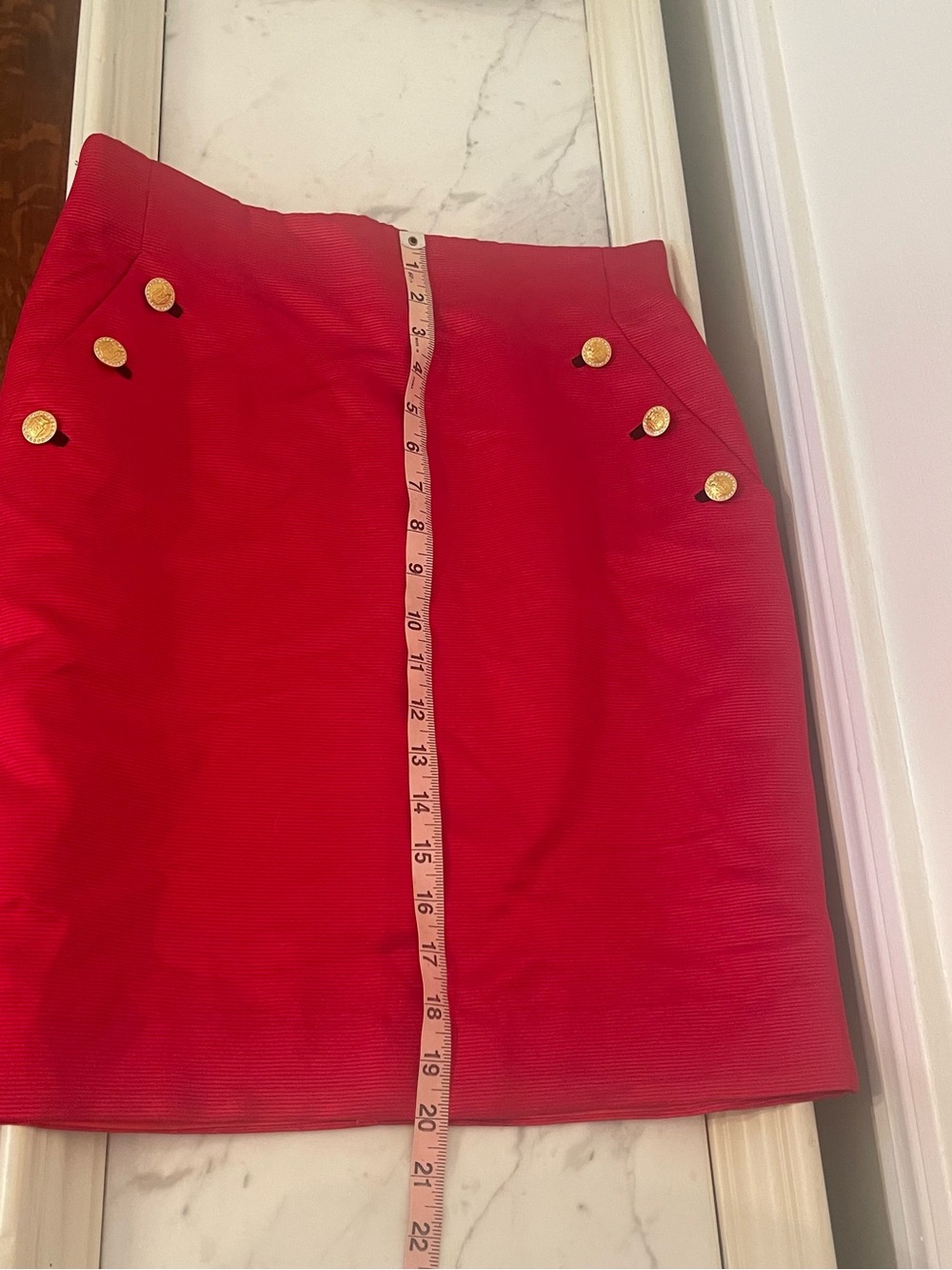 Escada Vibrant Red Mini Skirt with Gold Button Detail - Picture 9 of 11